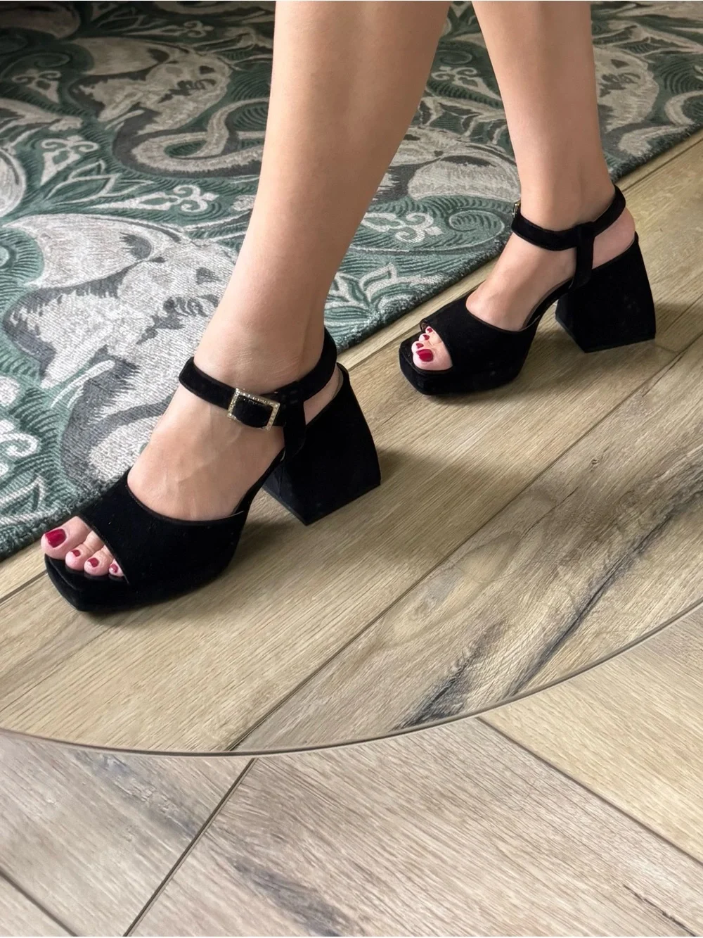 Nodaleto Black Velvet Platform Sandals Crystal Buckle EU 40 | New Without Box